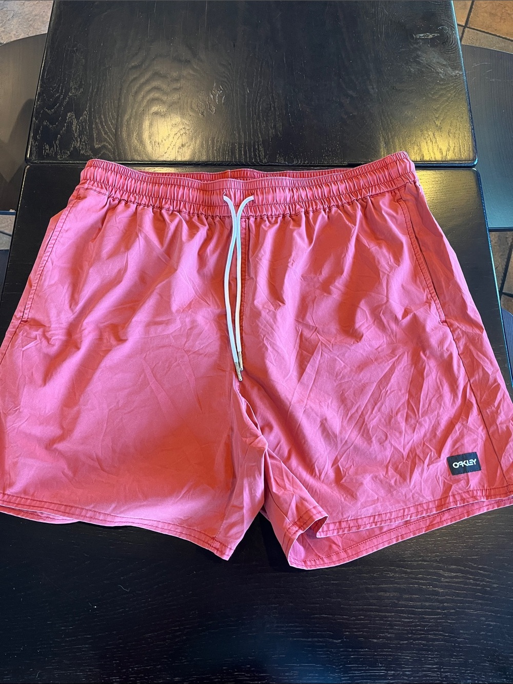 Oakley Men's Coral Pink Swim Trunks with Drawstring Waist